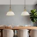 Brass Vintage Ceramic Pendant Light Fixture，Mid Cenrury White Ceramic Chandelier with Petal-Shaped Cutouts Hanging Light for Kitchen Island Dining Room Bedroom Hallway