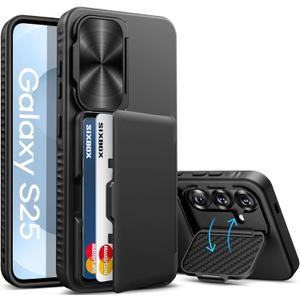 for Samsung Galaxy S25 Case Wallet, Built-in Stand & Card Holder & Camera Cover, Full Body Protective Rugged Multifunctional Wallet Kickstand Phone Cover Case for Samsung S25 6.2" 2025, Black