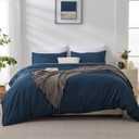 LINENLINE Duvet Cover Queen Size, Rayon Derived from Bamboo, Cooling & Soft Queen Duvet Cover Set, 1 Zipper Closure Duvet Cover 90"x90" & 2 Pillow Shams, Comforter Not Included, Navy