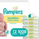 Pampers Sensitive Baby Wipes, Water Based, Clinically Proven, Hypoallergenic, and Unscented for Babies, 1008 Wipes Total (12 Flip-Top Packs)