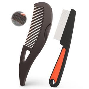 Self-Cleaning Dandruff Comb 2-Pack Set, Hollow Teeth Button-Release Scalp Detox, Fine Tooth 0.5mm & 2mm for Nits Buildup Removal, Women Men Kids, Stainless Steel Ergonomic Anti-Slip Hair Care Tool