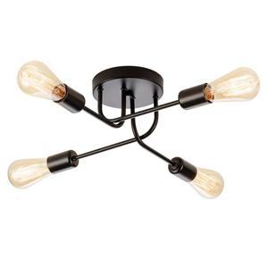 Industrial Semi Flush Mount Ceiling 4 Light with Adjustable Metal Branched Vintage Ceiling Light E26 Holder Black Painted for Kitchen Living Room Dining Room Bedroom （Black）(Bulb NOT Included)
