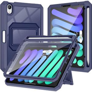 Soke for iPad Mini 6th Generation Case 2021 Released, with Built-in Screen Protector, Rugged Shockproof Full Protective Cover with Pencil Holder & Kickstand for Apple iPad Mini 6 8.3 Inch(Navy)