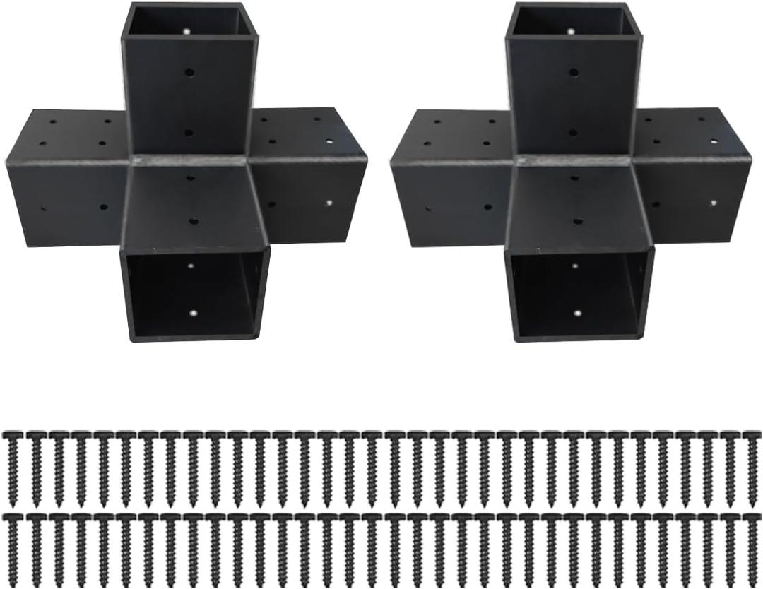 Pergola Brackets 4x4 Woodworks Pergola DIY Hardware Kit 4-Way Black Right Angle Corner Bracket for Extension Gazebo for 4x4 Inch(Actual 3.6x3.6 Inch Wooden Post, 2Pack