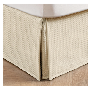 Pleated Waffle Weave Bed Skirt, Tailored Dust Ruffle 12 Inch Drop Easy Fit, Machine Washable,No Split Corners (Light Beige, King - 12" Drop)