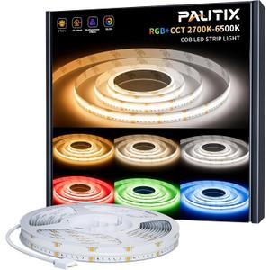 PAUTIX COB LED Strip Light,RGB+WW/CW 20ft/6.1m,RGB+CCT Tunable Color Temperature 2700K-6500K,UL Listed DC24V Color Changing Tape Lights for DIY Decoration(Power Supply & Controller Not Included)