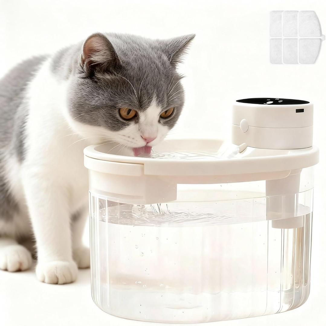 Wireless Cat Water Fountain with Motion Sensor, Automatic Cordless Quiet Pump Pet Fountain Battery Operated 102oz/3L Dog Water Bowl Dispenser with 3 Filters White