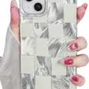 Compact for iPhone 16 Plus Case Shiny Silver Larger Checkered Design Phone Case, Cute Trendy Soft Slim TPU Shockproof Protective Cover for Women Girls Aesthetic Glitter, White