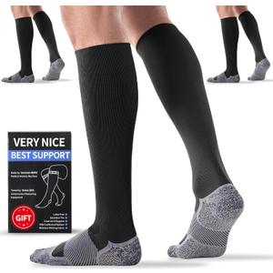 Medical Compression Socks 20-30 mmHg for Men Women (3 Pairs) - Best Support for All Day Wear, Pain Relief, Circulation (Black, XXL)