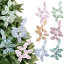 6 Pcs Candy Land Christmas Decorations 13.8'' Pastel Candy Christmas Tree Picks and Sprays Pastel Poinsettia Leaves Stem Pink Yellow Green Blue Macaron Tree Toppers for Wreath Garland Vase