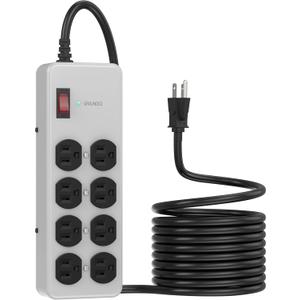 Heavy Duty Power Strip,Industrial Heavy Metal Case Surge Protector,8 AC Outlets,15Amp,2700 Joules,Protected' Indicator,14 Gauge Cord (Grey, 15FT Length)