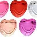 Winoo Design Bulk Valentines Plates - 50 PK - Shiny Heart Shaped Plates Paper for Valentines Day Decor Decorations Valentine Party Supplies