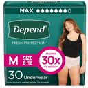 Depend Fresh Protection Adult Diapers, Incontinence & Postpartum Bladder Leak Underwear for Women, Disposable, Maximum, Medium, Blush, 30 Count