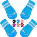 QUMY 4PCS Dog Boots for Large Dogs, Medium Dog Shoes & Paw Protectors for Hot Pavement, Summer Heat Protection, Mesh Breathable Nonslip Dog Booties for Hardfloors, Walking Running Hiking Blue Size 4