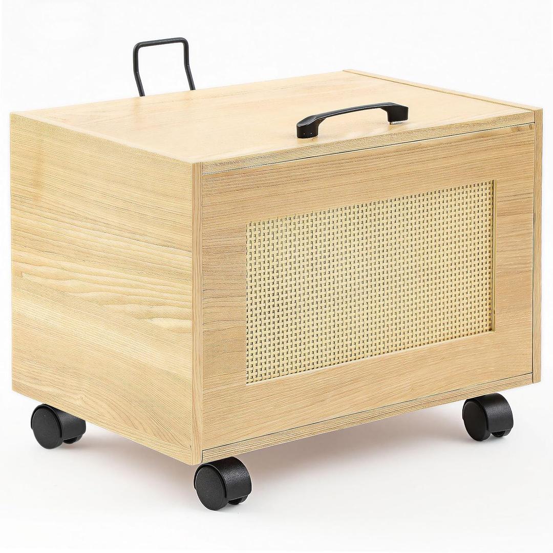 Yalikop Rattan File Cabinet Hanging File Organizer Box with Lid Rolling Wicker Filing Cabinet for Home Office for Letter/Legal Size