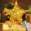 Raxurt Christmas Tree Topper, 40 LED 11 Inches USB Lighted Star Tree Topper with Remote Control for Christmas Tree Decorations, Gold/Large
