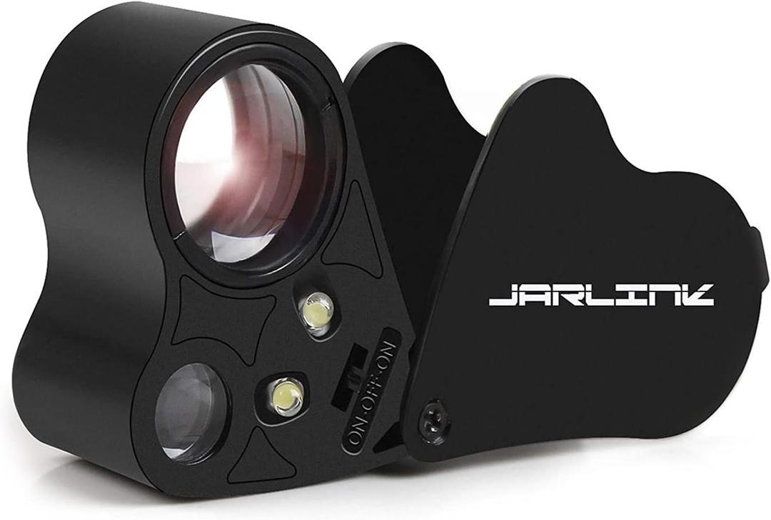 JARLINK 30X 60X Illuminated Jewelers Loupe Magnifier, Foldable Jewelry Magnifier with Bright LED Light for Gems, Jewelry, Coins, Stamps, etc (Black)