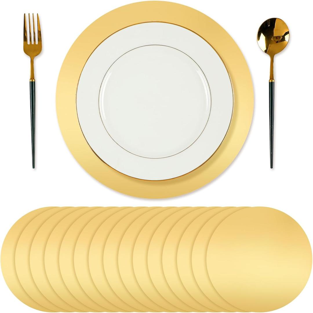 Tioncy 50 Pcs Gold Round Paper Placemats Decorative Disposable Placemats Table Mats for Dining Wedding Table Decoration Home Banquet New Years Festive Party Birthday Holiday