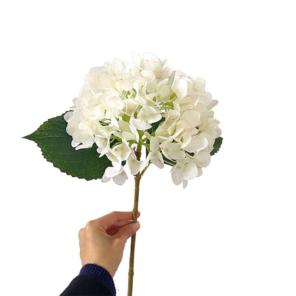 Fake White Hydrangea Artificial Flowers Bouquet 3pcs Real Touch Silk Fake Hydrangeas Heads with 176 Petals and Stems Fall Faux Hydrangeas Flowers for Table Centerpieces Party Floral Arrangements
