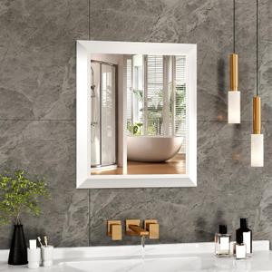 SMIROR Matte White Bathroom Mirror for Over Sink, 20x 24 Metal Thick Framed Rectangle Vanity Mirror for Wall, Right Angle Corner, Anti-Rust, Horizontally or Vertically Mounted