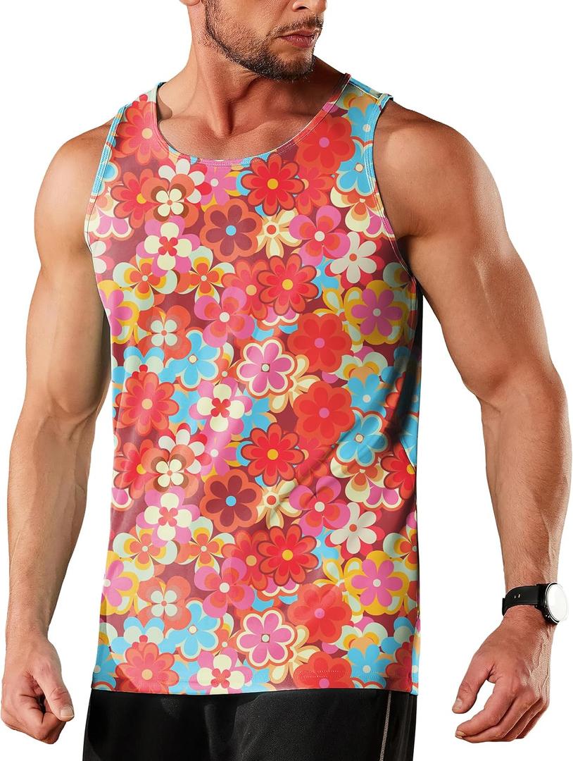Men's Funny Tank Top Summer Beach Casual Fashion Print Tank Tops for Men Cool Gym Workout Athletic Sleeveless Shirts (Medium)