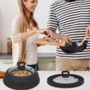 Microwave Splatter Cover Vented Glass Splatter Guard Lid with Collapsible Silicone for Food as Pot Cover Plate 10.8 inch for 6 7 8 9 10 inch Plate Bowl (Black)