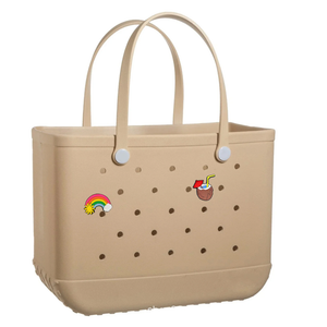Beach Bag Rubber Tote Bag - Waterproof Travel Bag for Women Washable Tote Bag Handbag for Sports Beach Market Pool (X-Large, Beige)