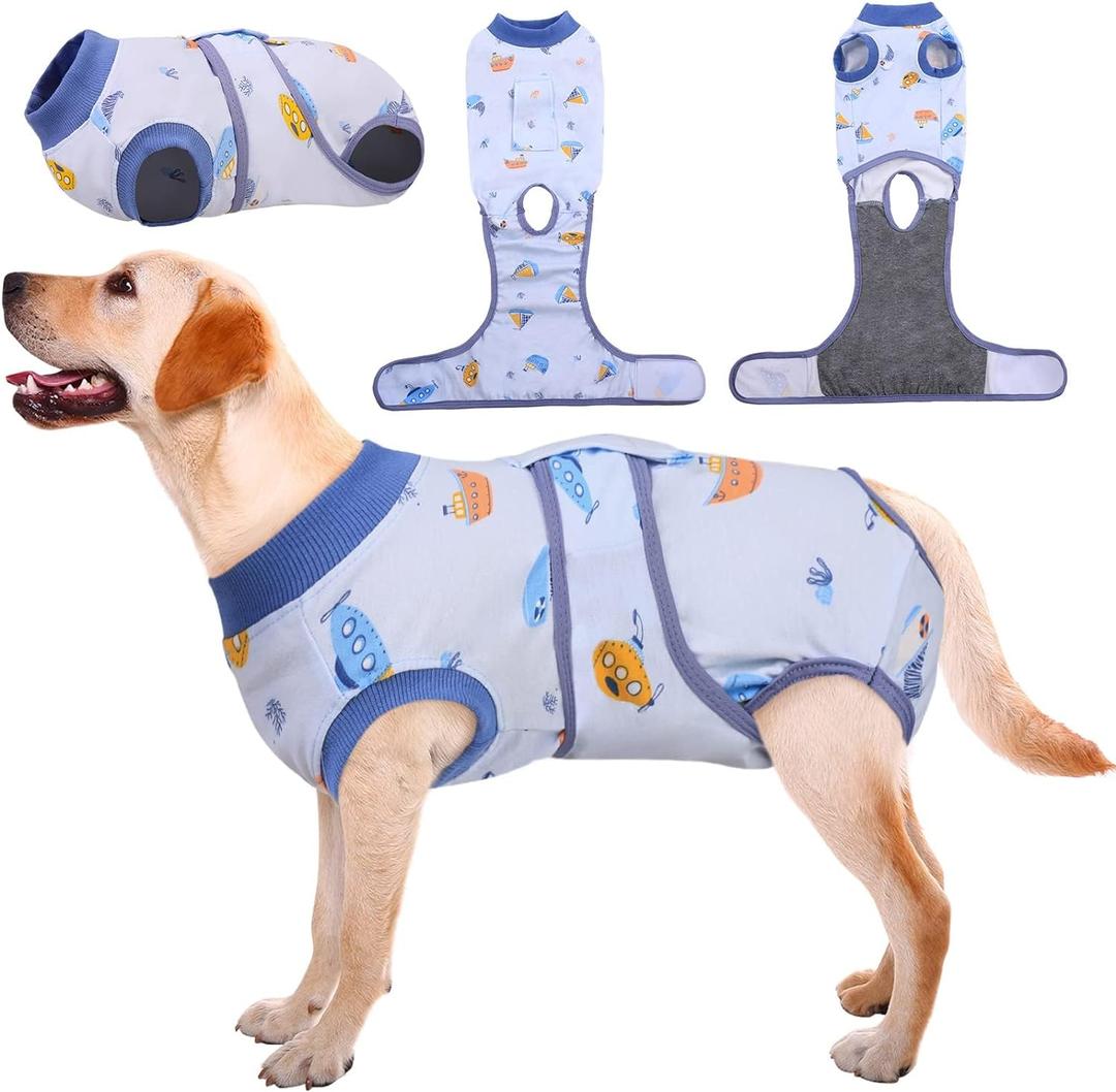 Kuoser Recovery Suit for Dogs Cats After Surgery, Professional Pet Recovery Shirt Dog Abdominal Wounds Bandages, Substitute E-Collar & Cone,Prevent Licking Dog Onesies Pet Surgery Recovery Suit (Large (Back:16.1-20.1'', Weight:23-48 Lb), Boat)