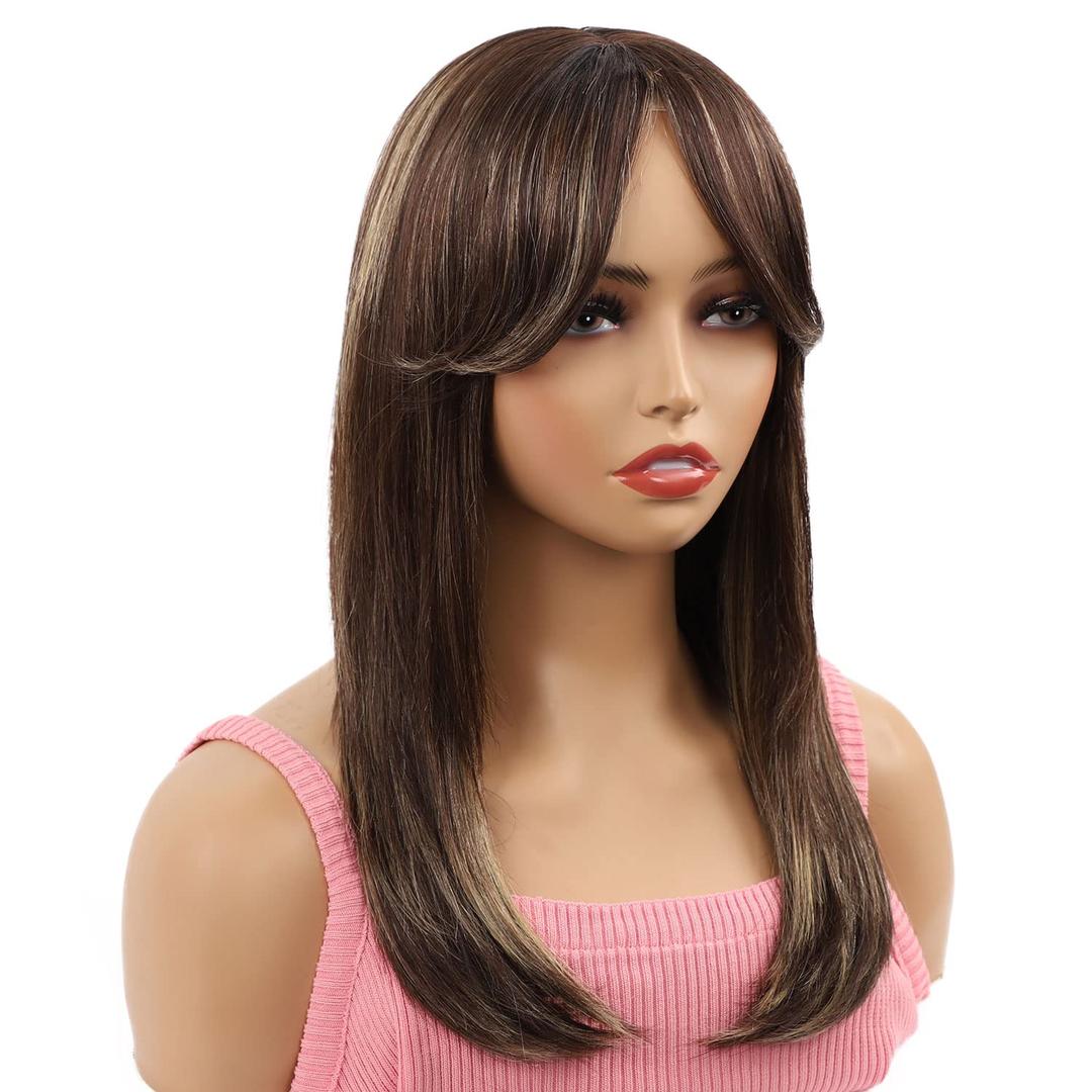 Long Brown Curly Wig Ombre Color - Blonde Wigs with Brown Highlights for Women 100% MISSMIZZ Human Hair Wig for Daily Use Natural Looking