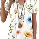 Kistore Womens Summer Tops Short Sleeve V Neck Casual Shirts Beach Vacation Dressy Work Blouses (L)