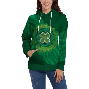 TMSD Women's Mardi Gras St.Patrick's Day Long Sleeve Hoodie with Pocket (Medium, Hoodie | Four Leaf Clover)