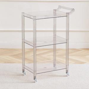 Acrylic Utility Rolling Cart,3-Tier Acrylic Bar Cart with Pulling Handle & 4 Wheels for Kitchen Living Room Dining Laundry,Clear Multifunction Small Spaces Rolling Serving (Size:29.13'' H,Color:Clear)