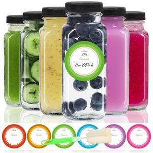 STARSIDE 8 oz Glass Juice Bottles with Lids,6 Pack Reusable Glass Drink Bottles,240ml Water Bottles for Milk,Juicing,Kombucha,Ginger,Beverage Glassware,Juice Drinking Jars, Clear