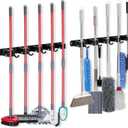 voze [2 Pack] 5 Racks and 4 Hooks Mop and Broom Holder Wall Mount, Self Adhesive Heavy Duty Broom Organizer Storage Tool Racks for Kitchen Garden Laundry Garage Black