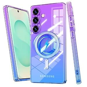 MIDIIUGCT for Samsung Galaxy S25 Case Clear, Compatible with Magnetic, Slim Gradient Lightweight Non Yellowing Wireless Charging, Magnet Soft Case for Galaxy S25 [Purple/ Blue] MUS-JBCX-02-03