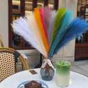 9 Pcs 17" Faux Dried Rainbow Pampas Grass Decor, Fluffy Fake Small Multicolor Pompas Artificial Pompous Short Stems Bouquet Flower Arrangement Vase Filler for Boho Home Wedding Decoration