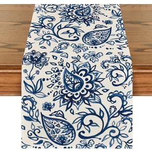 Artoid Mode Beige Floral Paisley Table Runner, Seasonal Spring Kitchen Dining Table Decoration for Home Party Decor 13x72 Inch