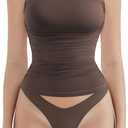 SUUKSESS Women Sexy Mesh Sheer Crop Tank Tops Sleeveless Ruched Going Out Tops, Medium