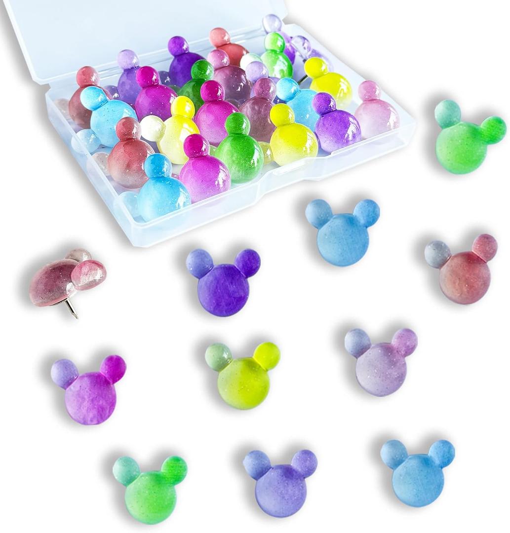24 Pcs Thumb Tacks,Cute Push Pins,Colorful Decorative Pins,Mouse Tacks,for Bulletin Board,Cork Board,Class Decor Office or Home (24 Pcs - Gradient)