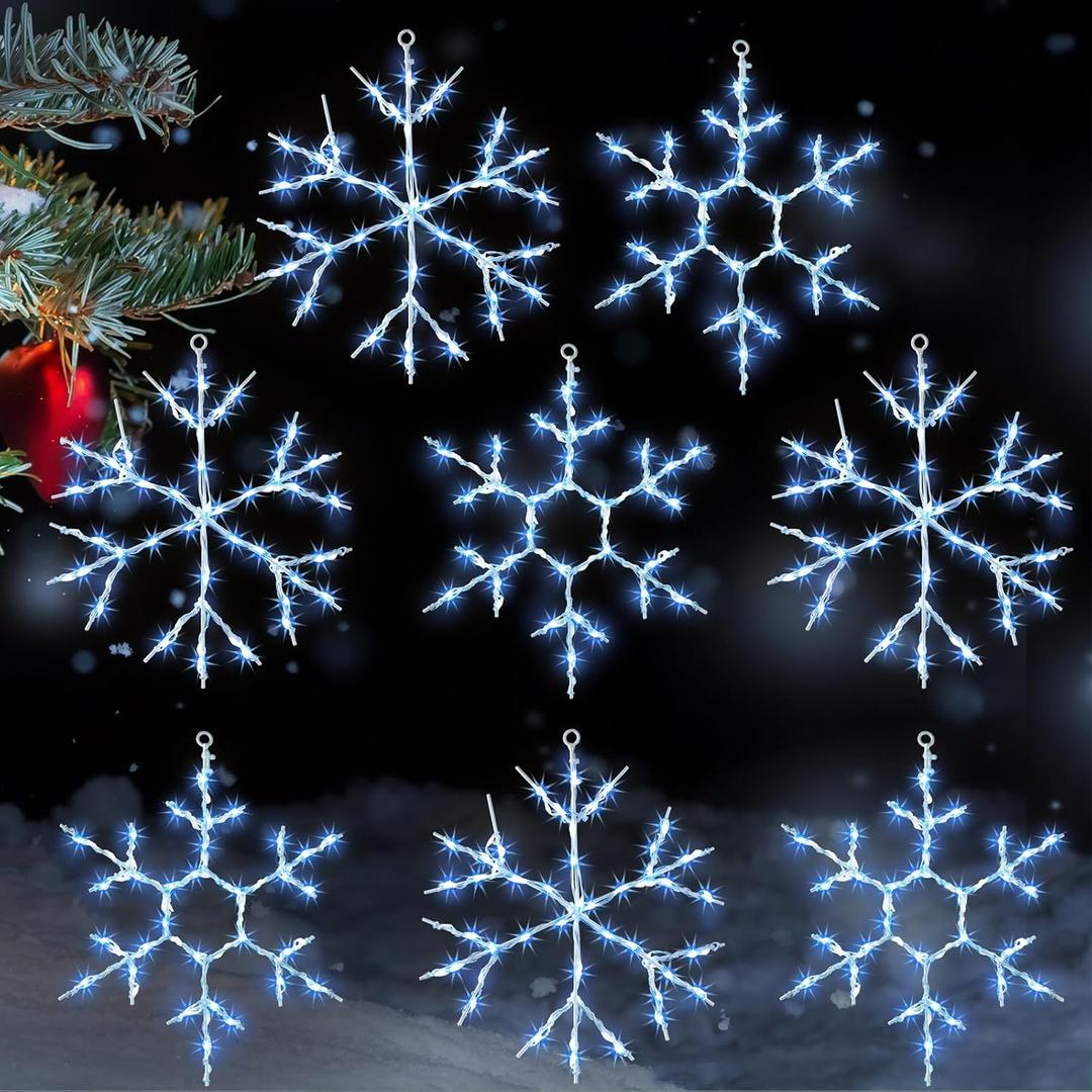 Tuanse 8 Pcs Christmas Silhouette Window Lights Christmas Snowflake Lights with Remote Control LED Lighted Snowflake Decorations Xmas for Window Wall (Blue)