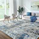 Washable Area Rug for Living Room: 8x10 Modern Abstract Neutral Soft Rug for Bedroom Dining Room No Slip Low Pile Carpet for Nursery Home Office - Grey/Blue