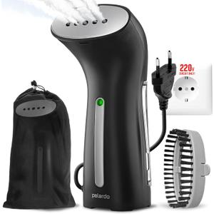Steamer for Clothes for Europe 220V, Handheld Portable Travel Garment Steamer, Metal Steam Head, 25s Heat Up, Pump System, Mini Size, Hand Held Steamer for Any Fabrics, Black