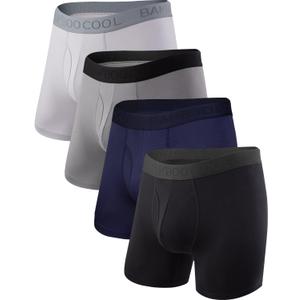BAMBOO COOL Men's Underwear Boxer Briefs Fly with Built-in 3D Pouch Comfortable Cool Underwear for Men 4 Pack (Large)