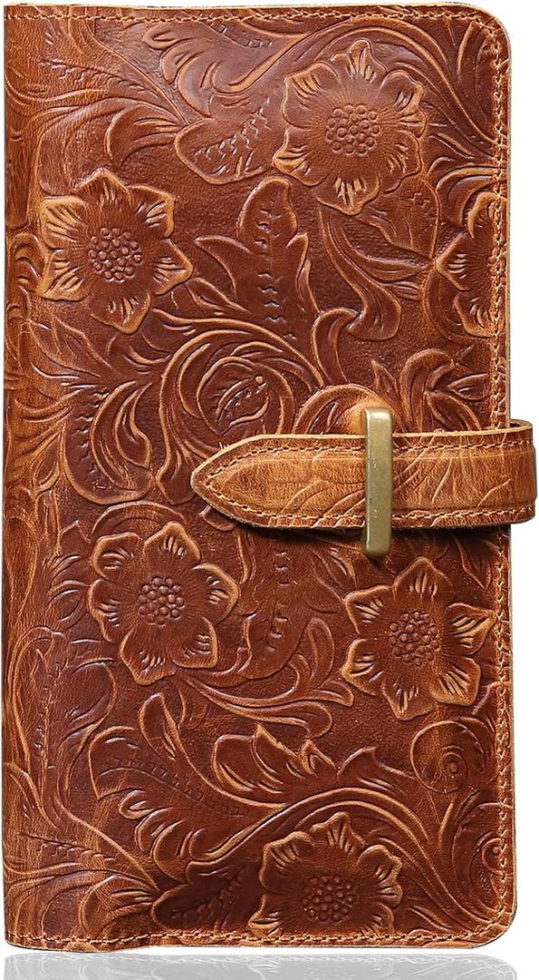 Dual phone Holster, Genuine Leather Shock-proof Wallet,Flip Folio Cover with Card Slot, Universal phone bag/HandbagRFID Blocking Safe and durable for Applicable to mobile phones 6.8 in. (Be common, Brown)