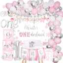Winter Onederland Birthday Decorations, Winter Onederland 1st Birthday Decoration Party Supplies for Girl, Snowflake Photo Banner Highchair Banner Crown Balloon Garland Box Cake Topper