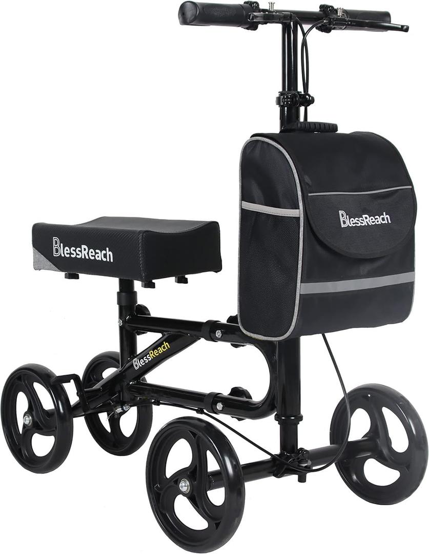 Economy Knee Scooter Steerable Knee Walker for Foot Injuries Compact Crutch Alternative with Dual Braking System (Black)