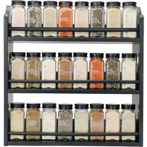 3 Tier Bamboo Spice Rack, Spice Rack Organizer, Seasoning Jars Rack Shelf Spice Organizer for Kitchen Counter or Wall Mounting, Spice Storage Holder with handles, Jars Not Included,Black