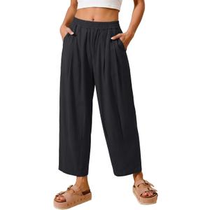 Allimy Women's Summer High Density Ice Cotton Capri Balloon Parachute Hiking Pants (Black, M)