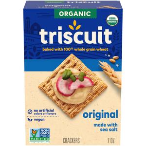 Triscuit Organic Original Whole Grain Wheat Crackers, Organic Crackers, Vegan Snacks, Lunch Snacks, 7 oz (EXP 04/13/26)