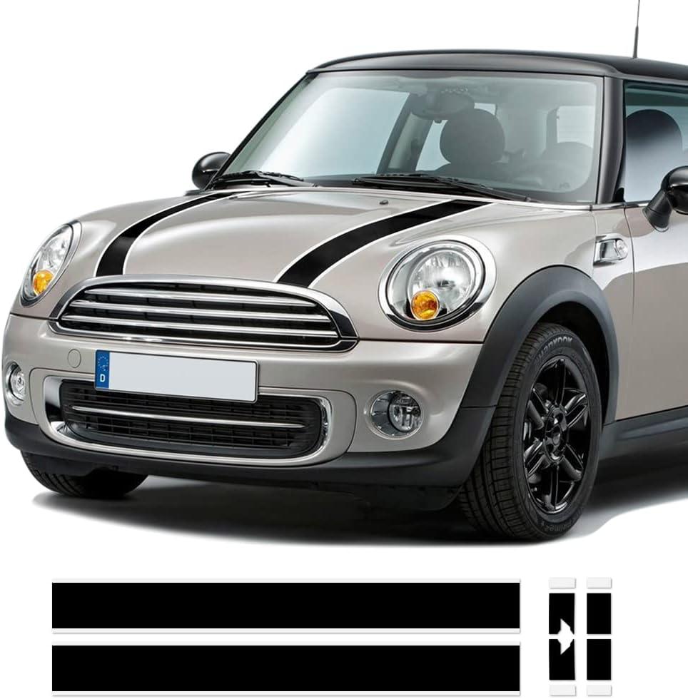 Black-White Hood Bonnet Stripes Trunk Rear Engine Cover Vinyl Decal Stickers for Mini Cooper 3-Door Hatchback R56 2007-2013